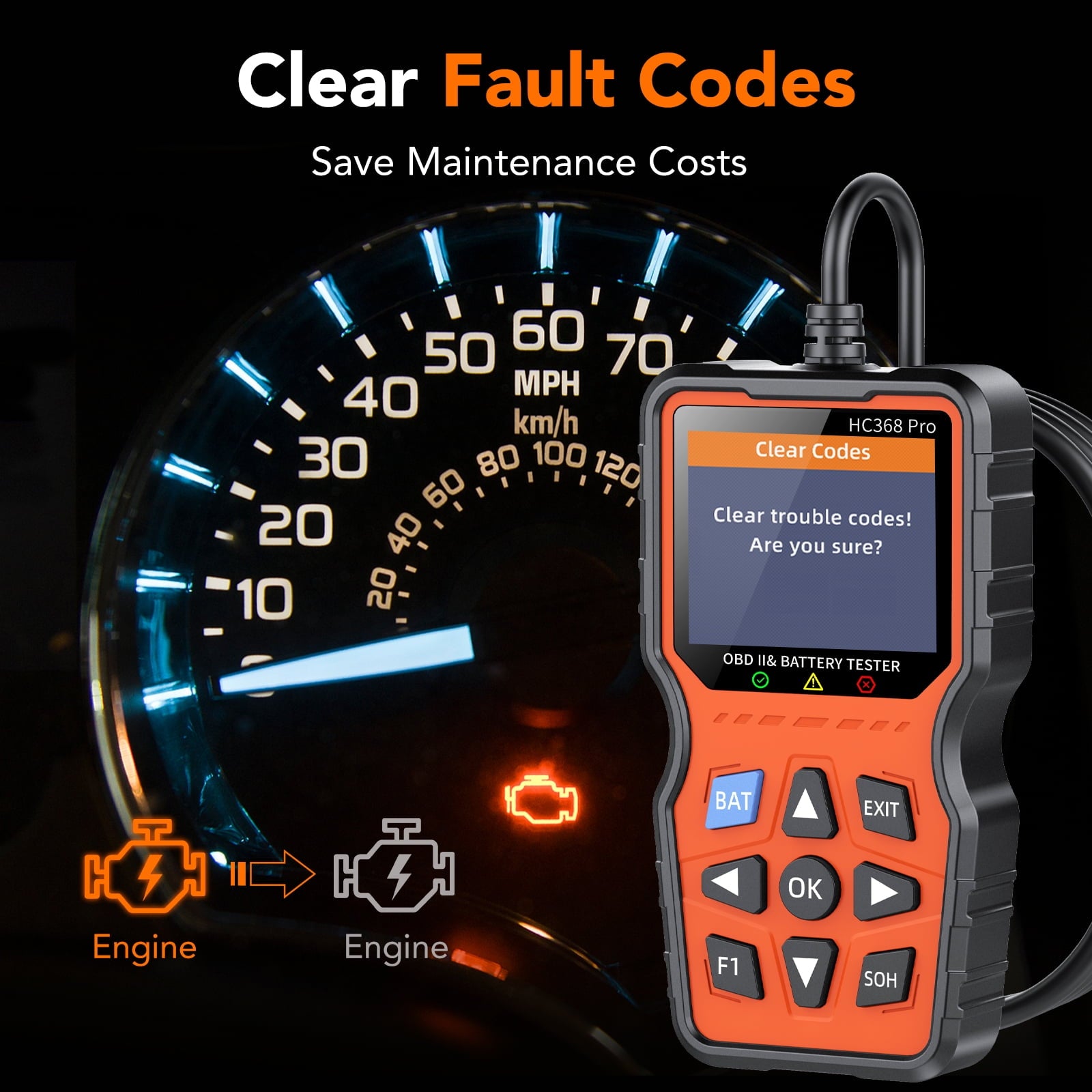OBD2 Scanner Diagnostic Tool, Car Check Engine Code Reader with Battery Level & Life Test, Mode 6/8 & I/M Readiness for Smog Check, Full System Auto Diagnostic Scan Tool for All OBDII Cars 1996+